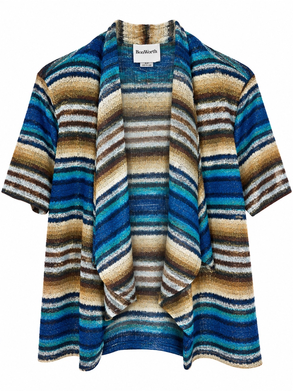 BonWorth Women’s XLP Blue Brown Striped Open Front Cardigan Made in USA